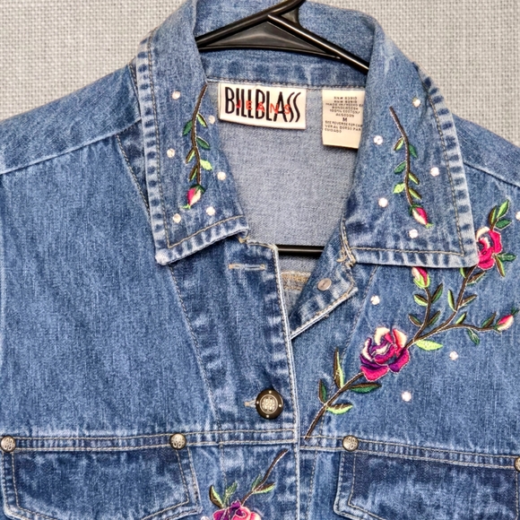 Western Denim Vest Embroidery Rhinestones Coastal Cowgirl Boho Top Vintage Y2K - Picture 3 of 8